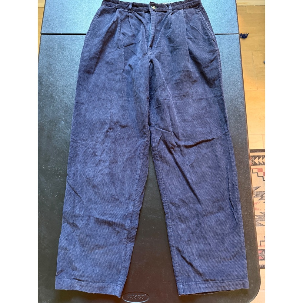 Tommy Hilfiger Navy Blue Pleated Corduroy Pants Wide Leg Vintage Size 20